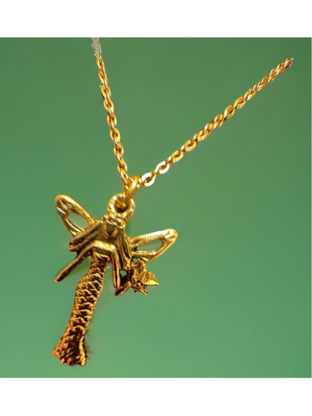 Vintage Signed RIB Mermaid Fairy Core CottageCore GoldTn Pendant Necklace Angel